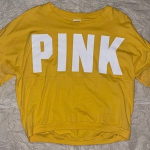 Victoria’s Secret PINK: Yellow and White long sleeve shirt.